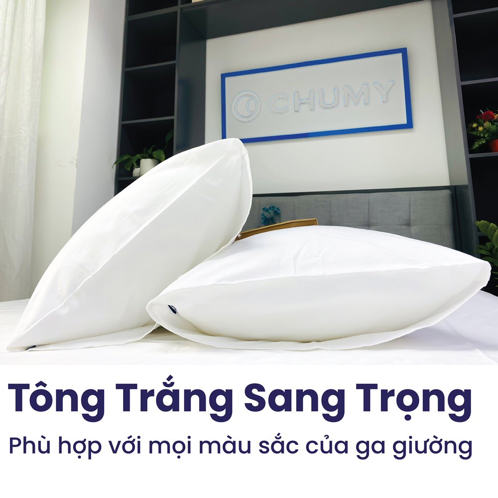 Combo 2 Vỏ gối khách sạn 5 sao màu trắng trơn - Mát mẻ mịn màng - Vỏ gối Cotton Sateen thiên nhiên 100