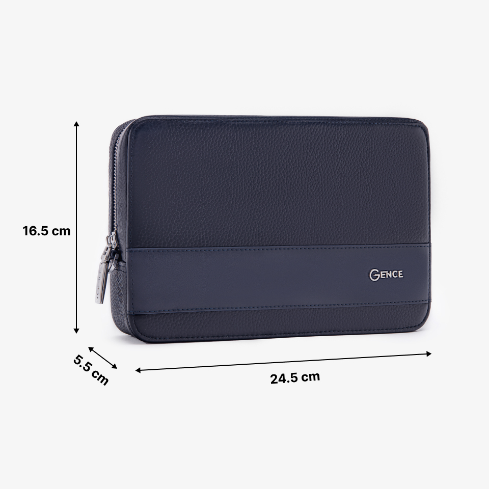 Túi Đeo Chéo Ví Da Nam Cầm Tay GENCE TC01 Chất Liệu Da Bò Cao Cấp Màu Xanh Navy