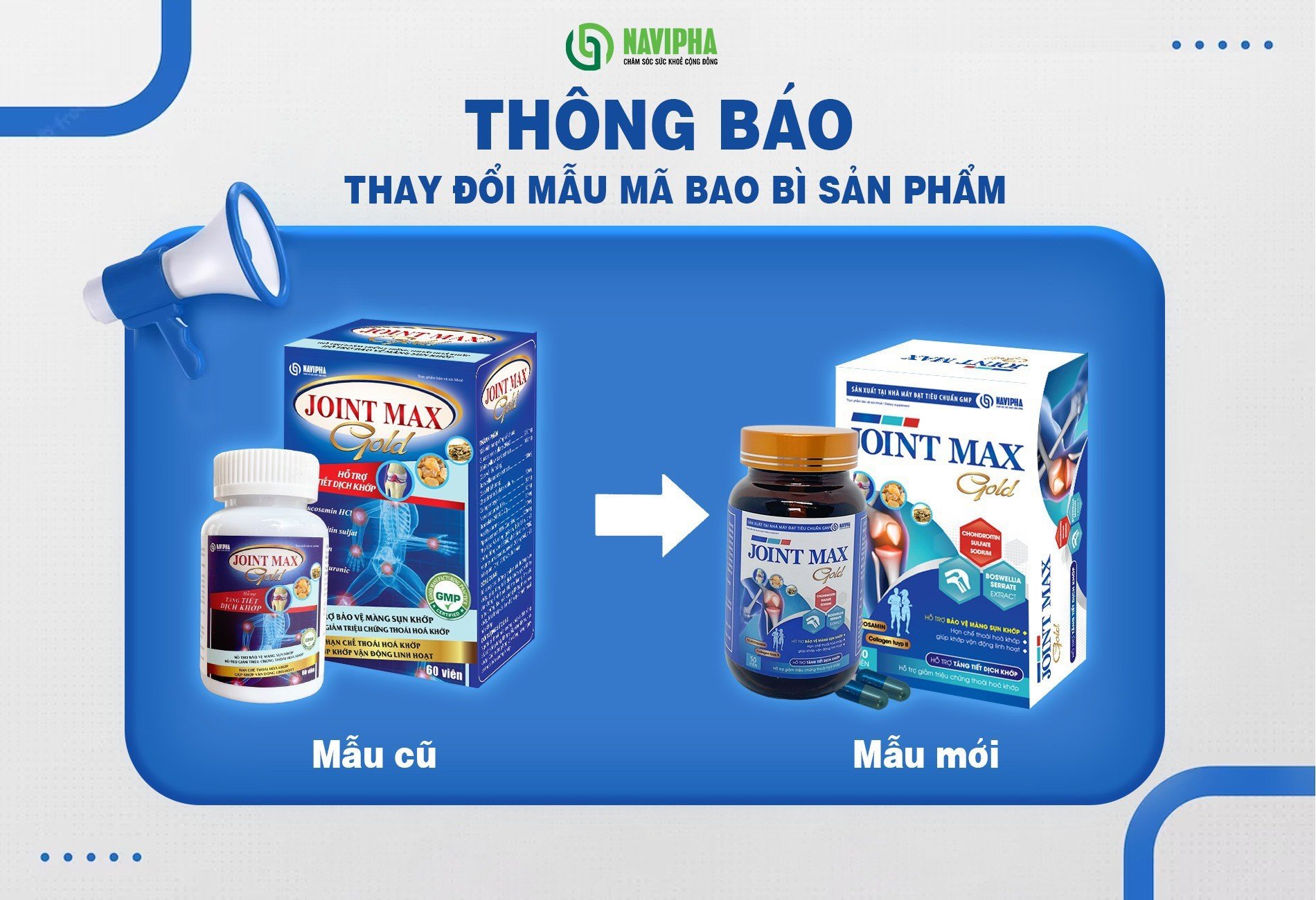 Thực phẩm chức năng: Combo 2 hộp viên uống hỗ trợ điều trị viêm xương khớp Joint max Gold Navipha