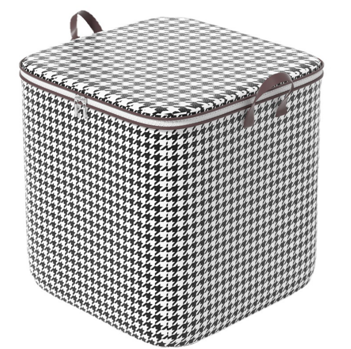 Túi đựng chăn màng quần áo caro sọc trắng đen có dây kéo tiện lợi