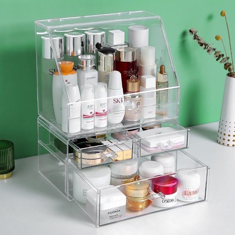 Hộp đựng mỹ phẩm trong suốt có nắp chống bụi size lớn