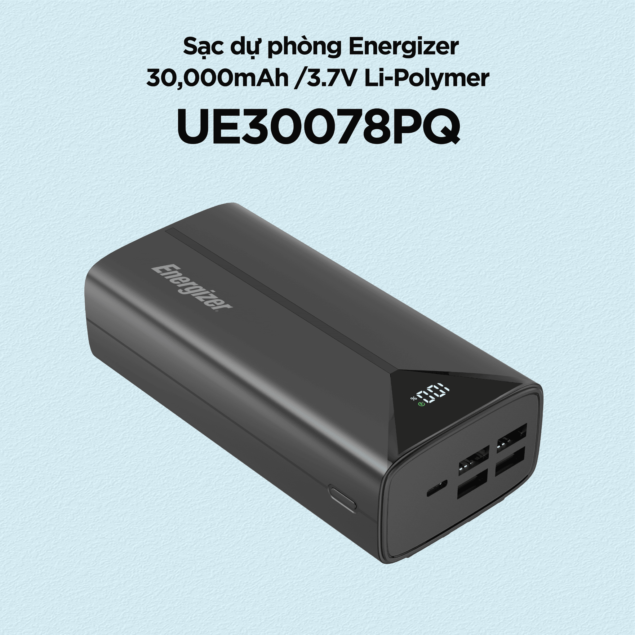 Sạc dự phòng Energizer 30,000mAh 45W, dây USB - A, type C, cổng L sạc 7 thiết bị - Hàng chính hãng