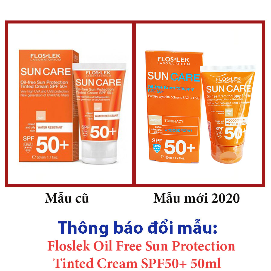 Kem chống nắng bảo vệ da nhờn mụn Floslek Oil Free Sun Protection Tinted Cream SPF 50+ 50ml + Tặng ngay 1 mặt nạ Dermal bất kỳ