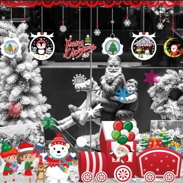 Decal trang trí Noel Hít Tĩnh Điện 2 mặt - GẤU TUYẾT CÙNG BÉ ĐI TÀU ĐỎ ĐÊM GIÁNG SINH