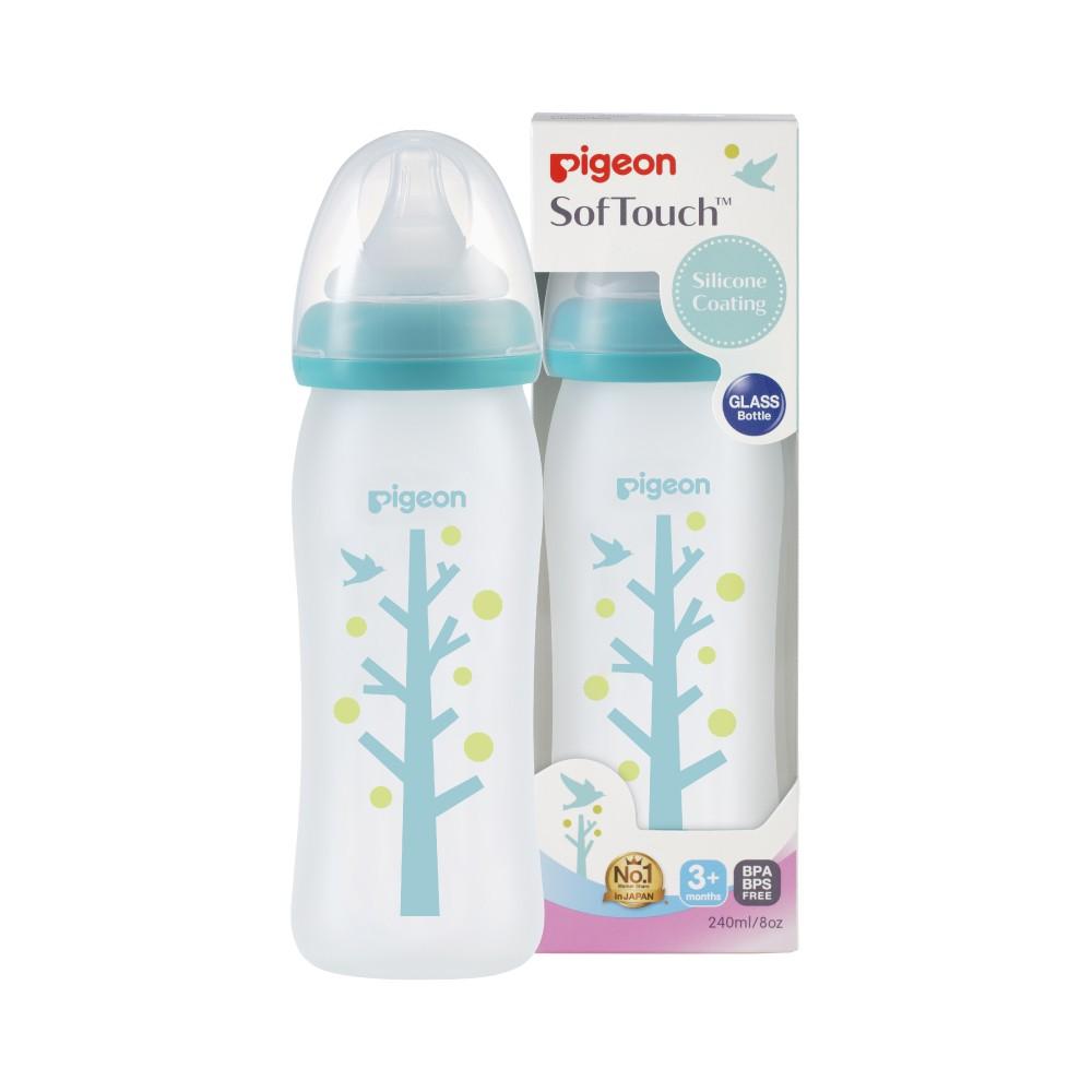 Bình Sữa Thủy Tinh Silicon Pigeon 240ml - Cây xanh (M) - Dành Cho Bé 3 Tháng +