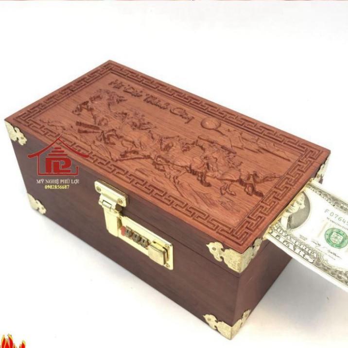 Hộp đựng tiền tiết kiệm trạm mã đáo thành công gỗ hương