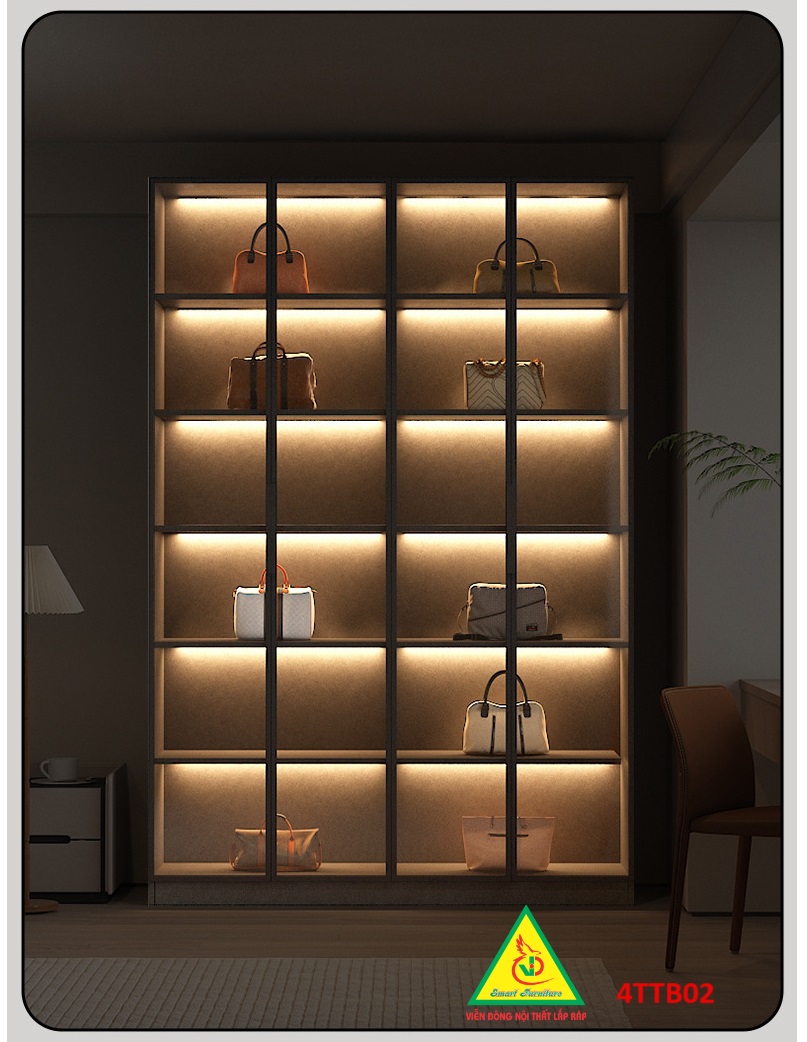 Tủ đựng túi xách cánh kính, tủ trưng bày sản phẩm cánh kính, tủ đa năng 4TTB02 - Nội thất lắp ráp Viễn Đông Adv