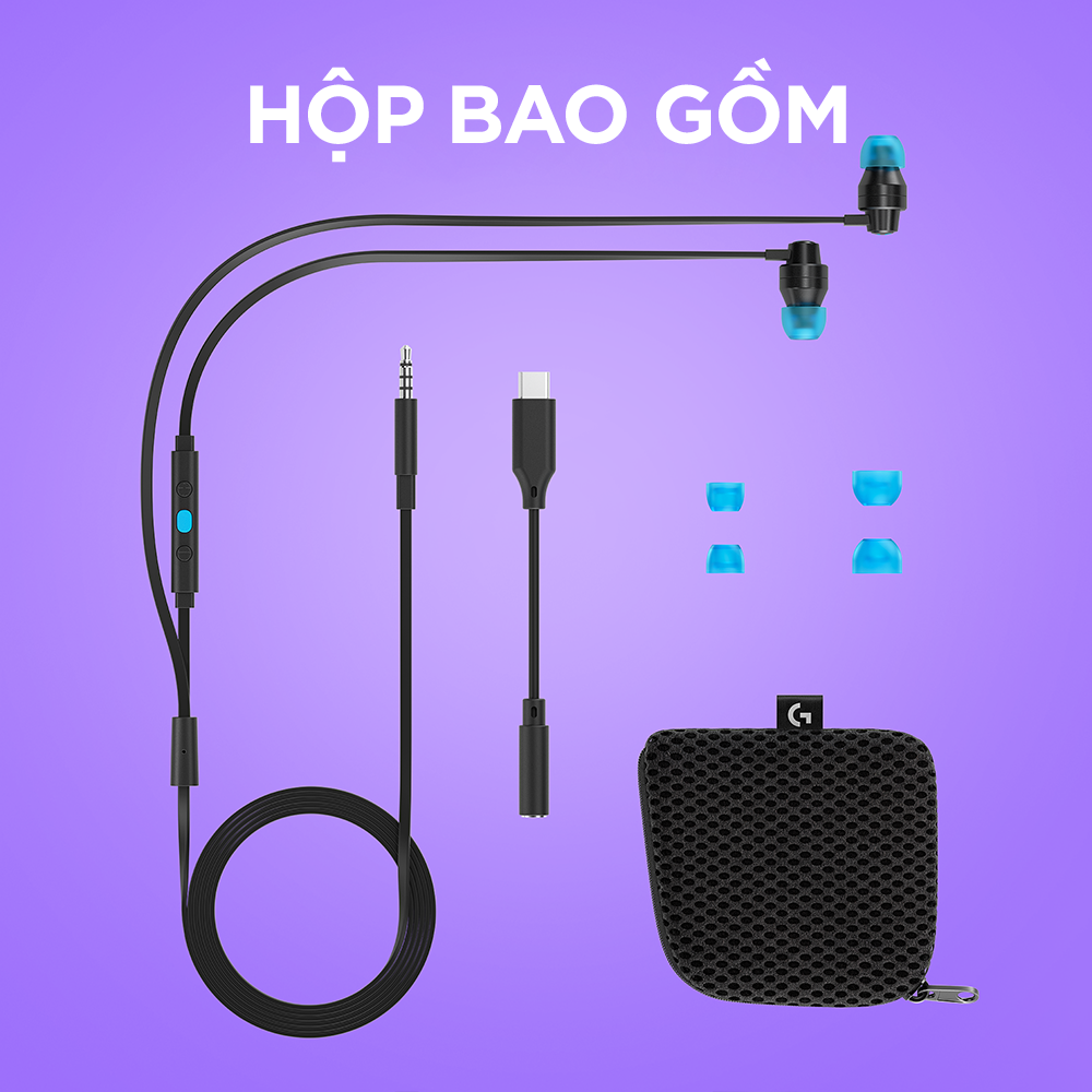 Tai nghe chơi game IN-EAR Logitech G333 - Kết nối giắc 3.5mm và USB type C 4.9 - Màu tím - Hàng chính hãng