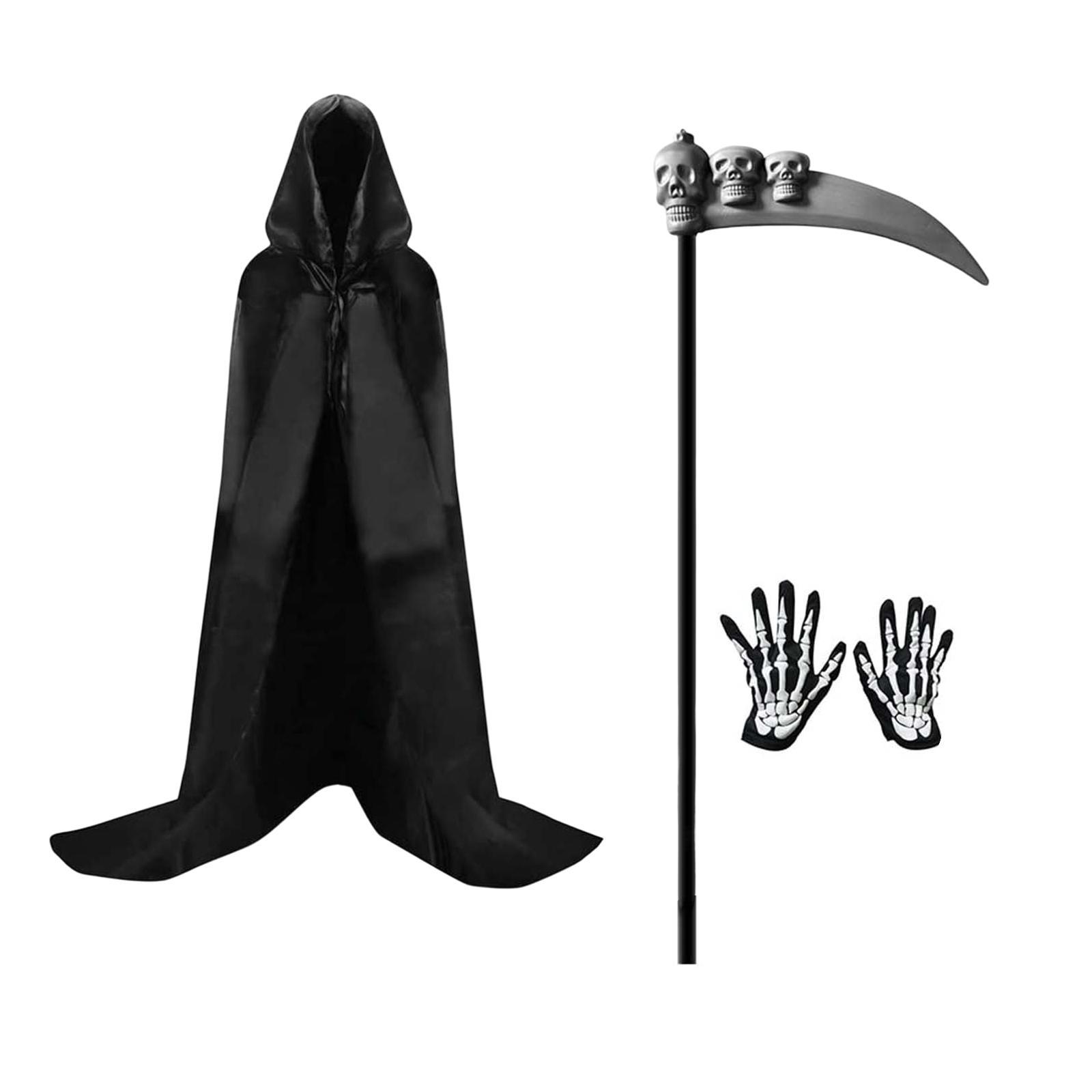 Halloween Grim Reaper Costume Set Hooded Cape Cloak for Masquerade