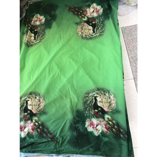 Vải Lụa Nhật Hình Chim Công Xanh, Khổ 1m5 - Co Giãn Nhẹ 4 Chiều - May Áo Dài, Áo Đầm