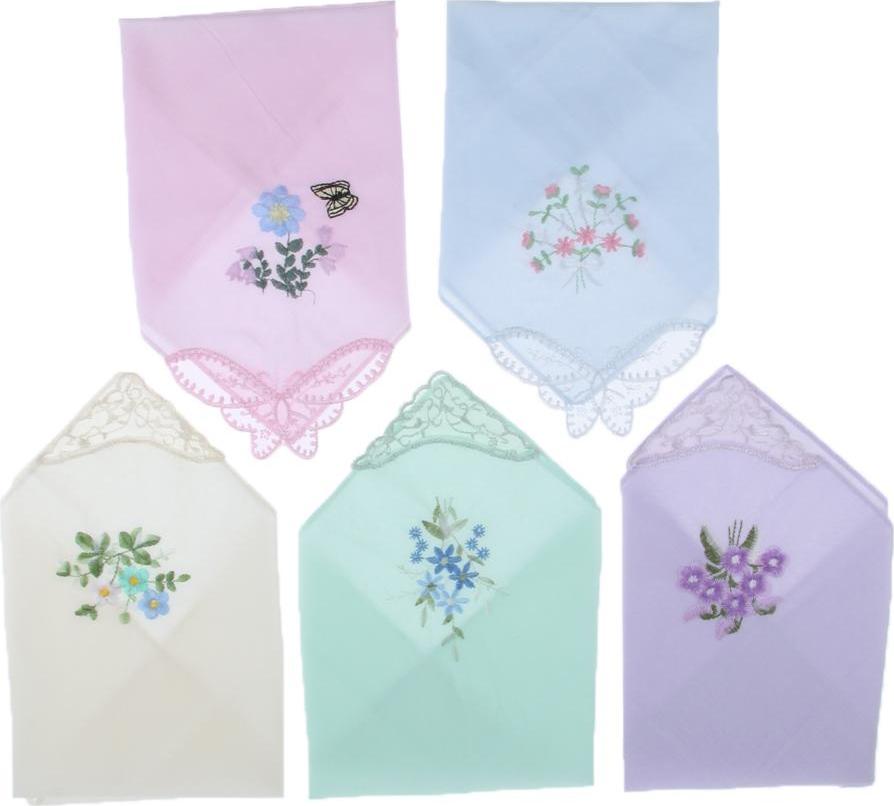 Yotijar Nữ Thêu Hoa Cotton Phối Ren Khăn Tay Hankies Gói 5