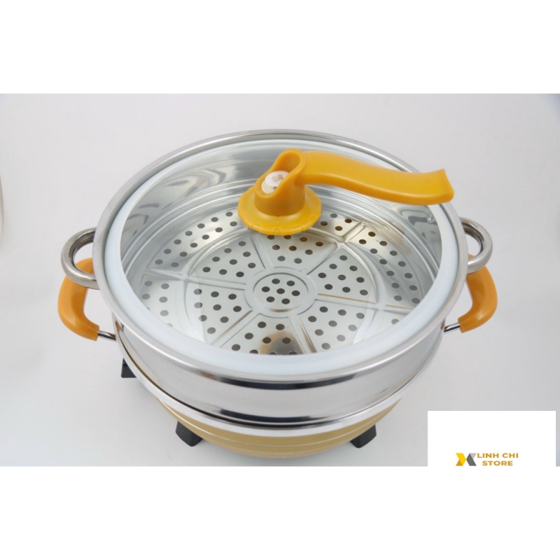 Nổi lẩu điện đa năng chống dính 2 tầng, Hàng nhập khẩu- Giao mầu ngẫu nhiên