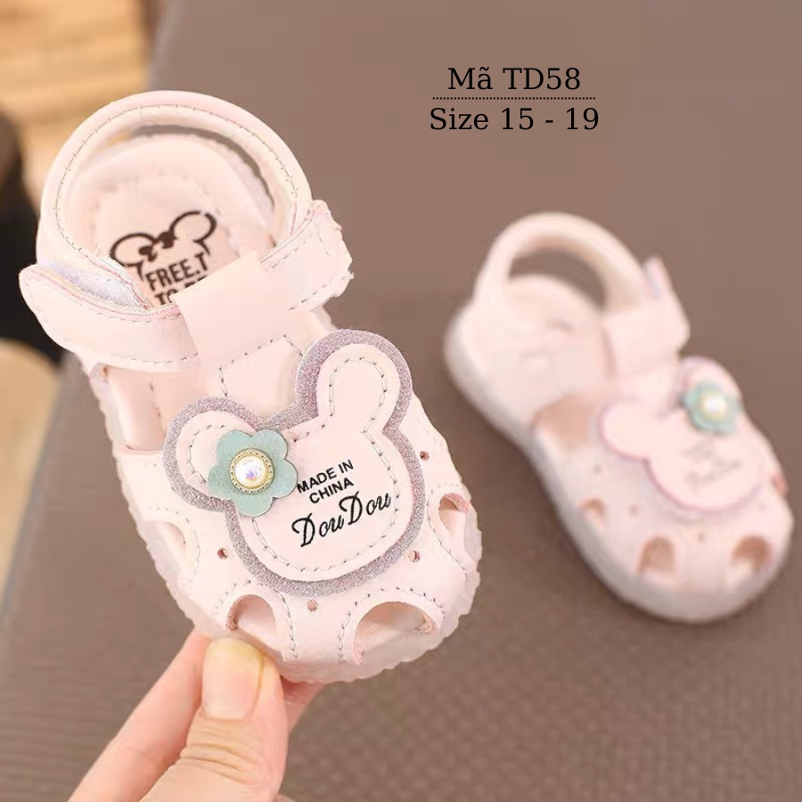 Dép sandal tập đi cho bé gái 0 - 24 tháng êm nhẹ đế su chống trơn trượt màu hồng hình thỏ dễ thương phong cách Hàn Quốc TD58