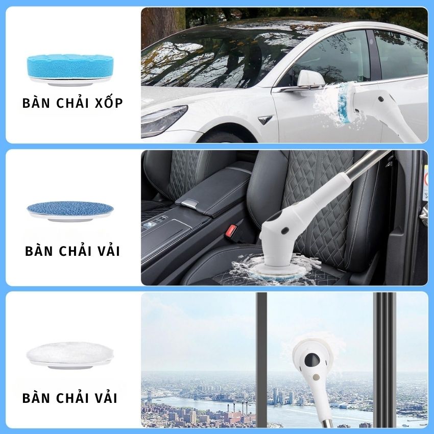 Chổi Cọ Nhà Vệ Sinh Bằng Điện, Máy Cọ Rửa Đa Năng Không Dây, Chổi Cọ Nhà Tắm Bồn Cầu Toilet 8 Đầu Thay Thế Tiện Lợi - Hàng chính hãng