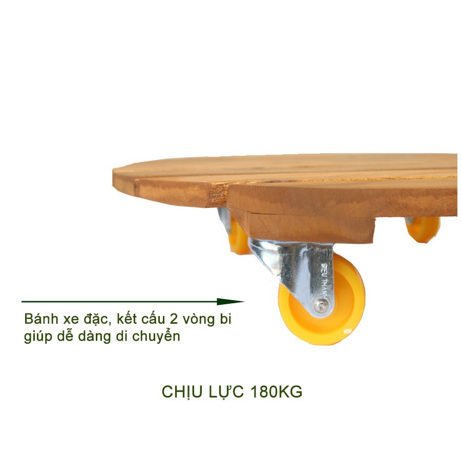 Bộ 3 Đế lót chậu bằng gỗ GREENHOME có bánh xe Tròn R40cm chịu lực 180kg (Màu vàng)- Giúp di chuyển các chậu cây một cách nhanh chóng