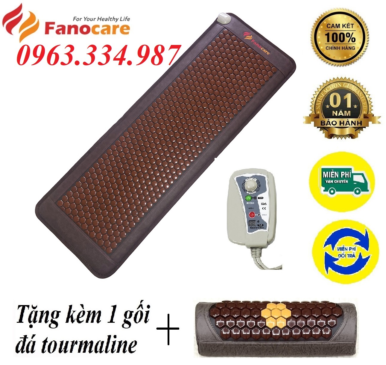 Thảm/Nệm đá nhiệt nóng Fanocare KT 50 *150*3.5cm FN01A (Tặng kèm 1 gối đá tourmaline)