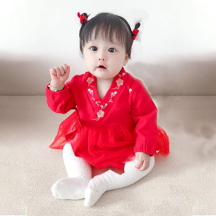 Body sườn xám dâu tây, đáng yêu phong cách trung quốc cho bé yêu