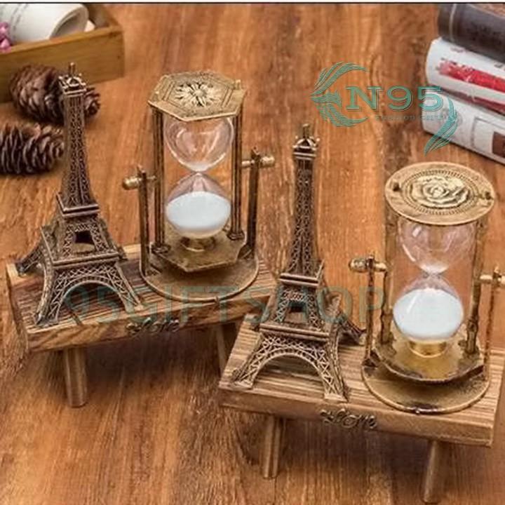 Đồng hồ cát tháp eiffel Paris kèm khung gỗ quà tặng quà lưu niệm văn phòng phẩm độc lạ phụ kiện trang trí bàn làm việc