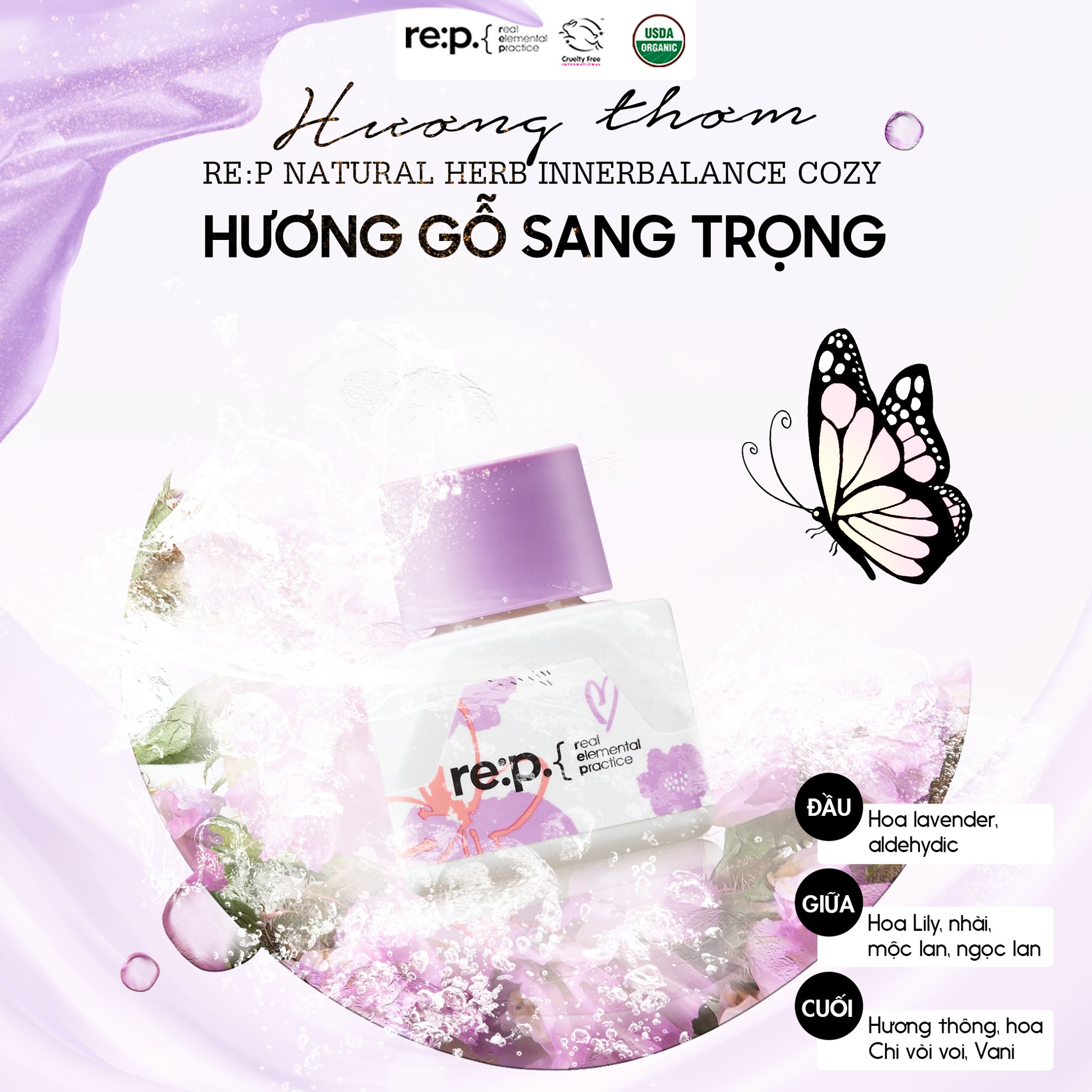 Nước Hoa Vùng Kín REP RE:P NATURAL HERB INNERBALANCE COZY 5ml Thơm Liên Tục 10 Giờ Nước Hoa Cho Mẹ Bầu Sau Sinh hộp tím