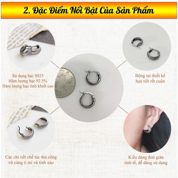 Khuyên bạc nam nữ VIỄN CHÍ BẢO hình tròn dạng bấm chốt B100141