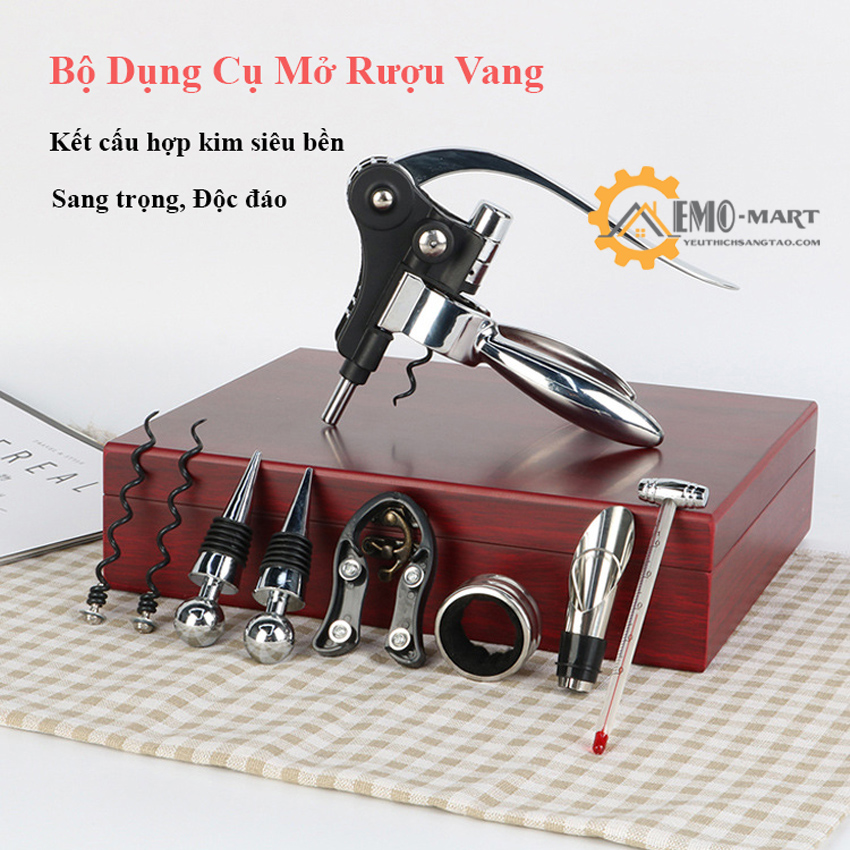 Bộ Dụng Cụ Mở Rượu Vang 9 Món Cao Cấp Tay Đòn Bẩy Hình Thỏ