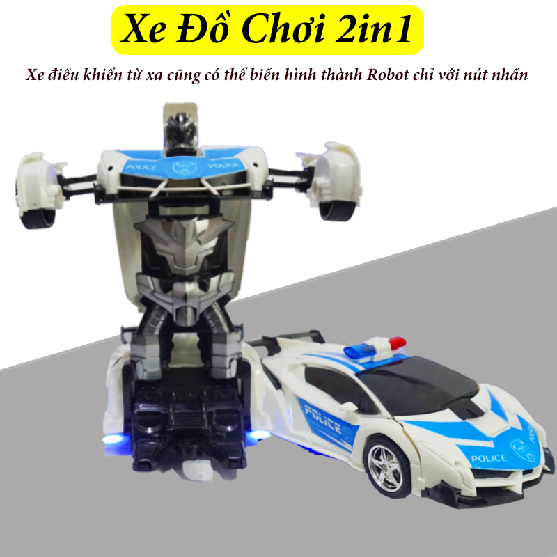 Xe cảnh sát đồ chơi biến hình robot điều khiển bằng remote dùng pin sạc, Xe đồ chơi mô hình, Quà tặng sinh nhật cho bé