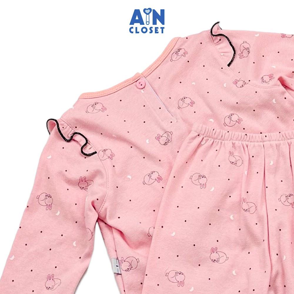 Bộ quần áo dài bé gái họa tiết Thỏ Nằm Ngủ hồng thun cotton - AICDBGODDESU - AIN Closet