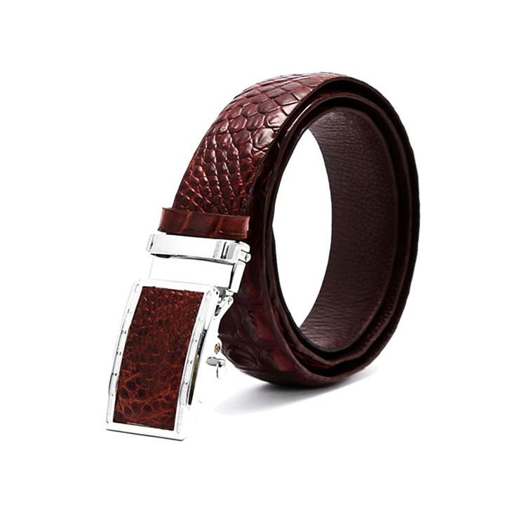 Dây nịt nam da cá sấu Huy Hoàng gai lưng 3,5P màu nâu đỏ HT4839