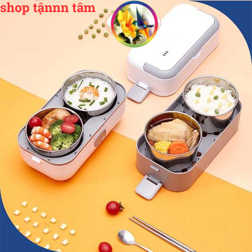 Hộp cơm cắm điện 2 tầng 4 ngăn inox giữ nhiệt hâm đóng và tự nấu chín thức ăn, Cà Men Đựng Cơm Đi Làm.