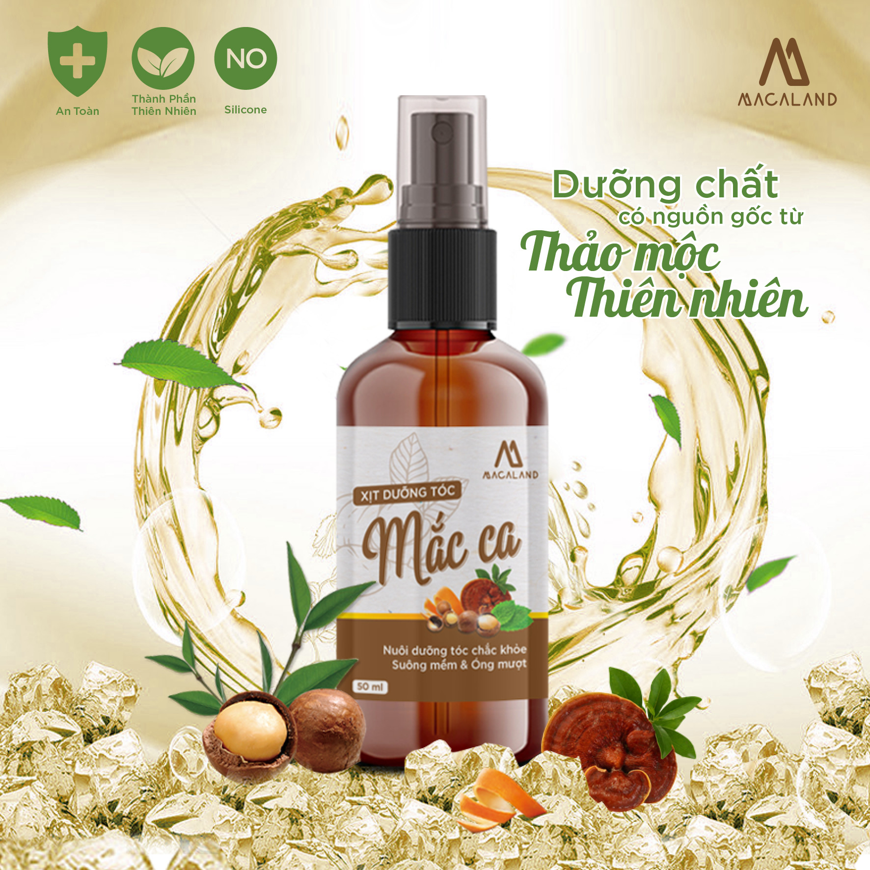 Xịt dưỡng tóc dầu Macadamia, tinh dầu Bưởi 50ml Macaland giảm rụng tóc và kích thích mọc tóc hiệu quả