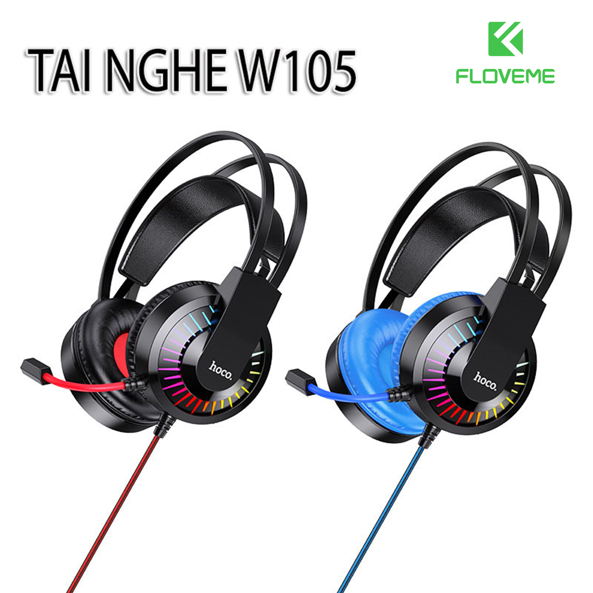 Tai nghe có dây chụp dành cho cao thủ Gaming Hoco W105 Đèn LED nhiều màu sắc Hiệu ứng ánh sáng thở -  Hàng chính hãng