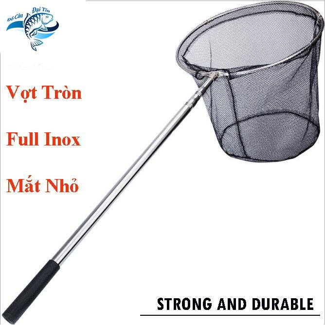 Vợt Cá Inox Vành Tròn Gấp Gọn Mắt Lưới Nhỏ Chuyên Vớt Cá To Cá Bé