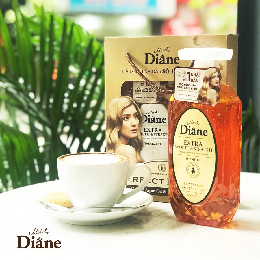 Cặp gội/xả Moist Diane Extra Straight giúp vào nếp, suôn mượt Hàn Quốc (2x450ml) - Dành cho tóc khô,quăn tặng kèm móc khoá