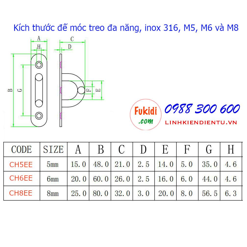 Móc treo ghế đu, xích đu, treo quạt trần inox 316 size M5, M6, M8, M10 - CHEE