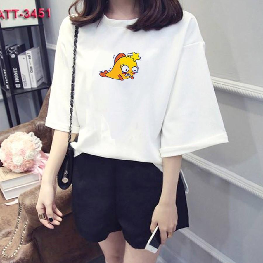 Áo thun nữ tay lỡ Hàn Quốc form rộng in hình chim ngộ nghĩnh vài dày mịn TEEWOTL37