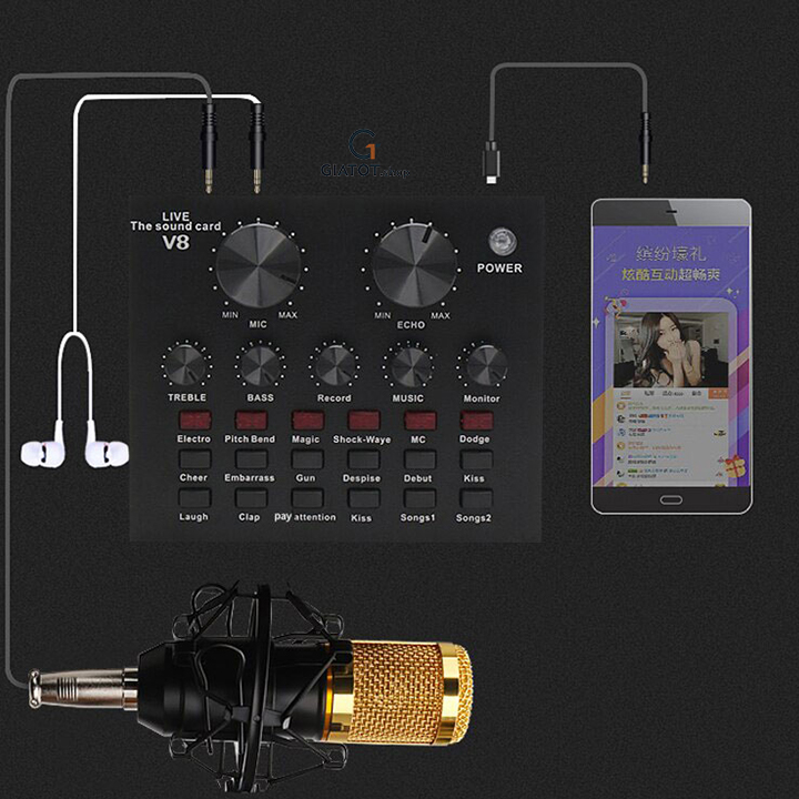 Combo Trọn Bộ thu Âm Micro BM 900, Soundcard V8 - Kèm full phụ kiện kẹp micro bàn, màng lọc âm, tai nghe chụp tai – Chuyên dùng livestream, thu âm, Hát Karaoke Online tại nhà - Livestream dễ dàng - Kết nối được smartphone, máy tính - Hàng nhập khẩu