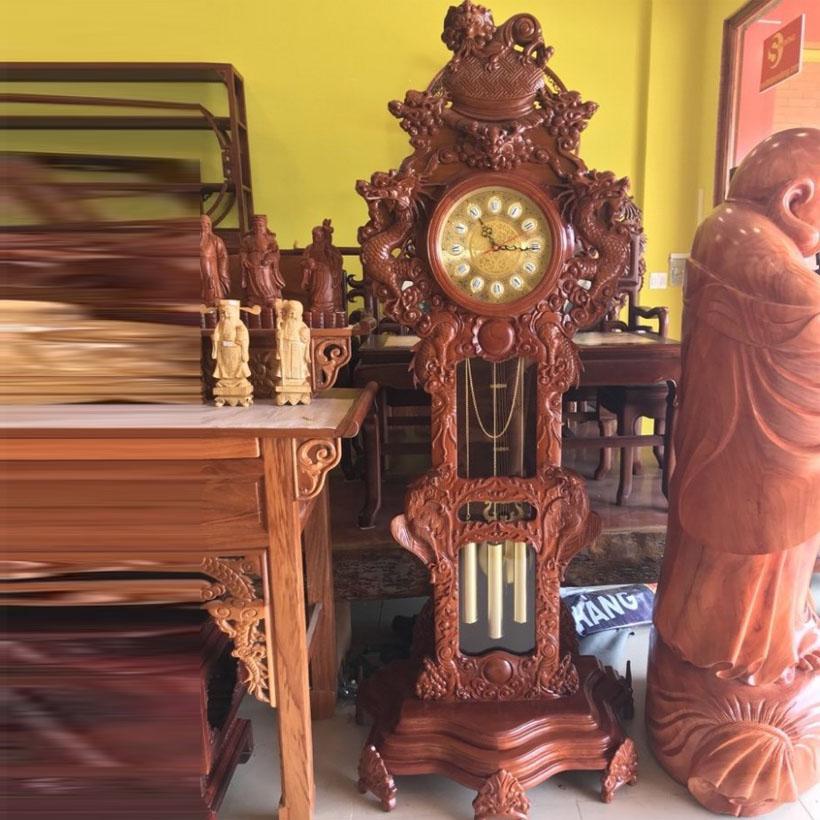 Đồng hồ đứng băng gỗ hương quả lắc hình con nghê