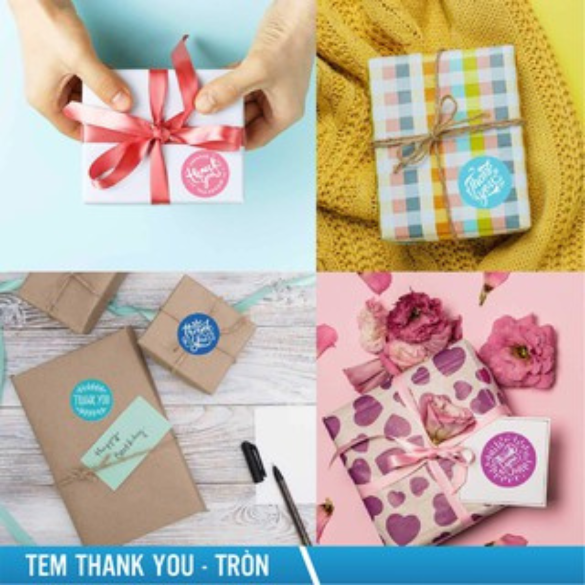 Tem thank you size 38mm cuộn sticker thank you tròn số lượng 500 tem