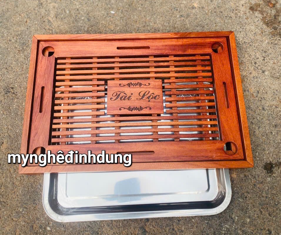 Khay trà mẫu mới bằng gỗ hương kt 42x28x6cm
