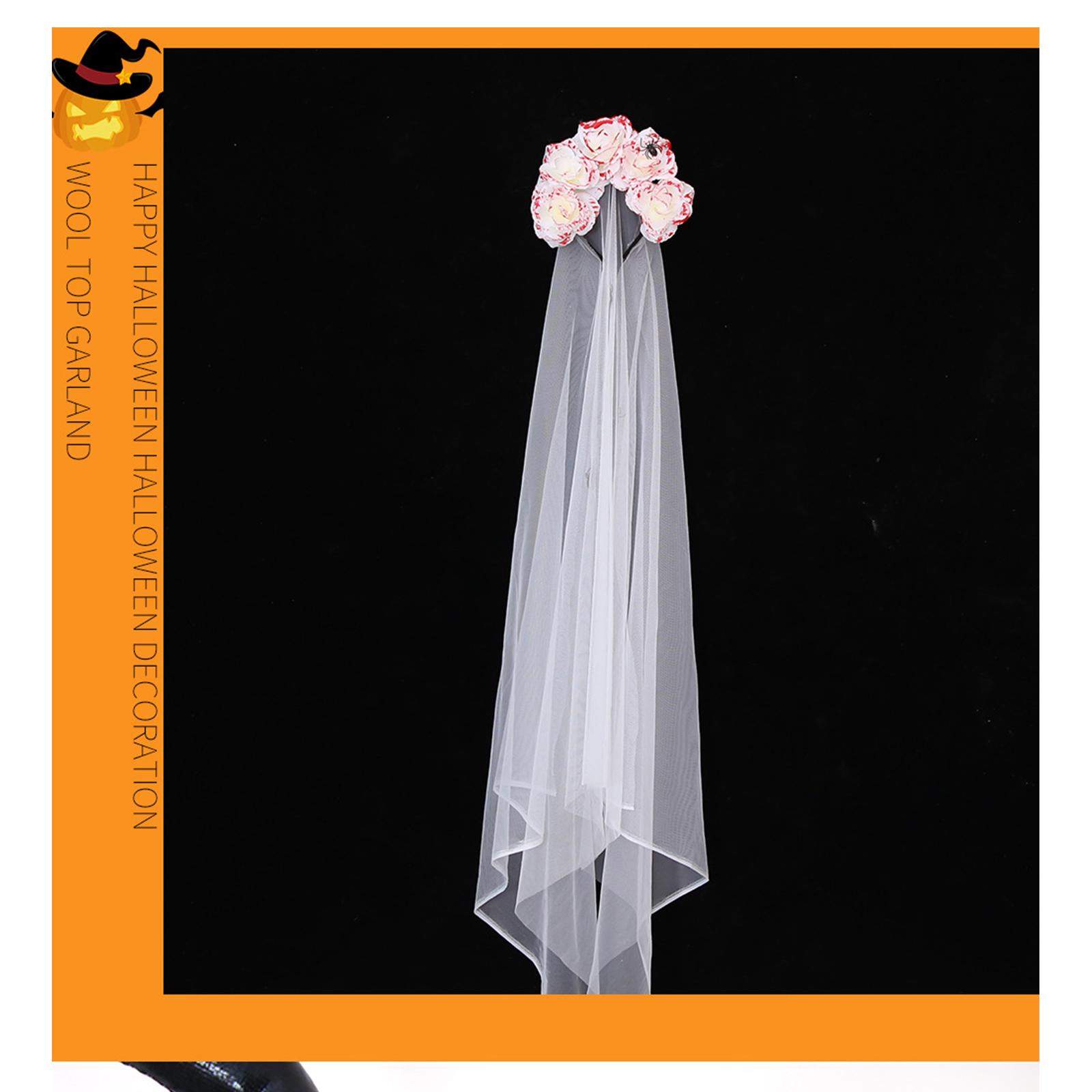 Băng Đô Hóa Trang Halloween Có Màng Che Mặt Gắn Hoa Hồng Trên Đầu