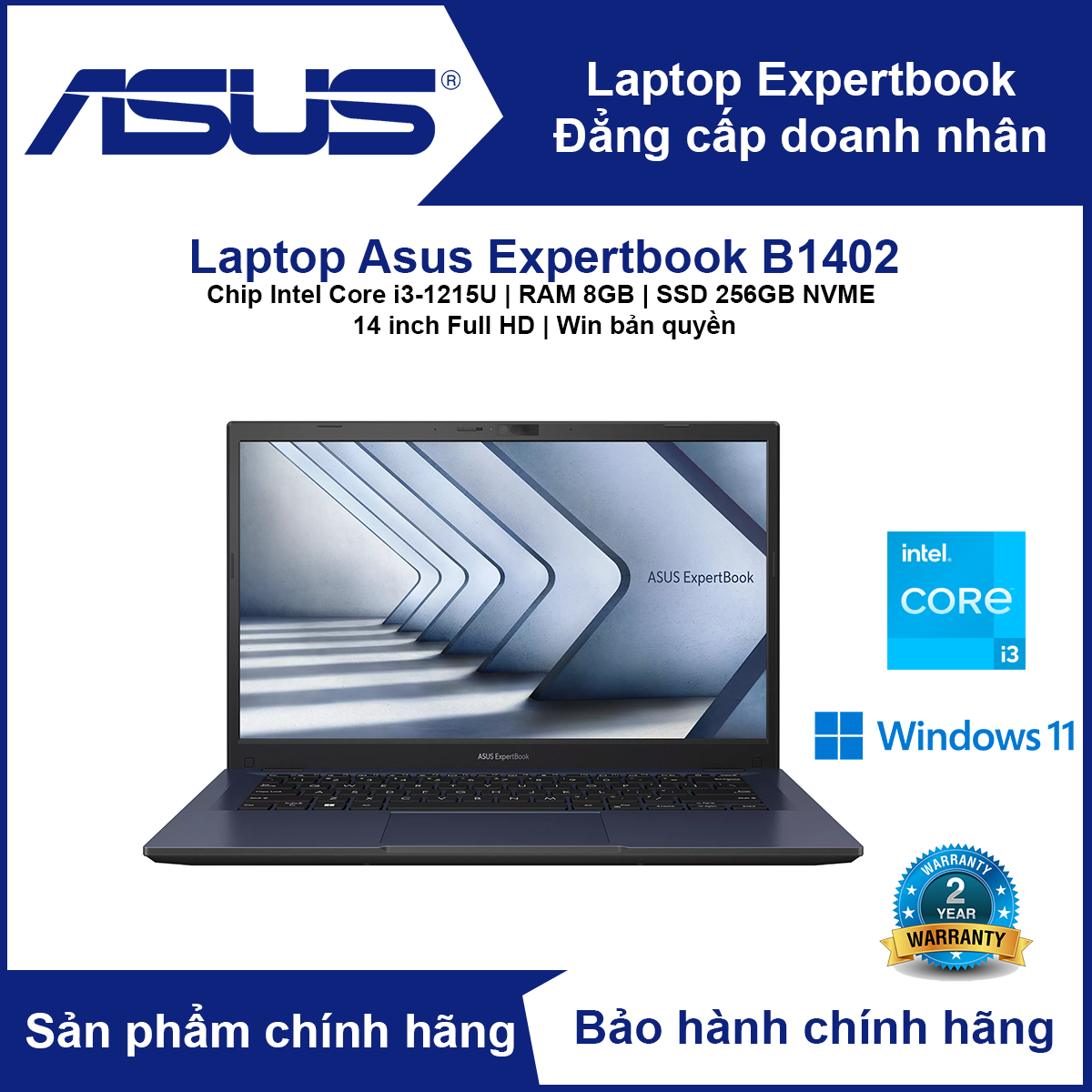 Laptop Asus ExpertBook B1 - B1402CBA (Chip Intel Core i3-1215U | RAM 8GB | SSD 256GB NVME | 14 inch Full HD | Win bản quyền) - Hàng Chính Hãng