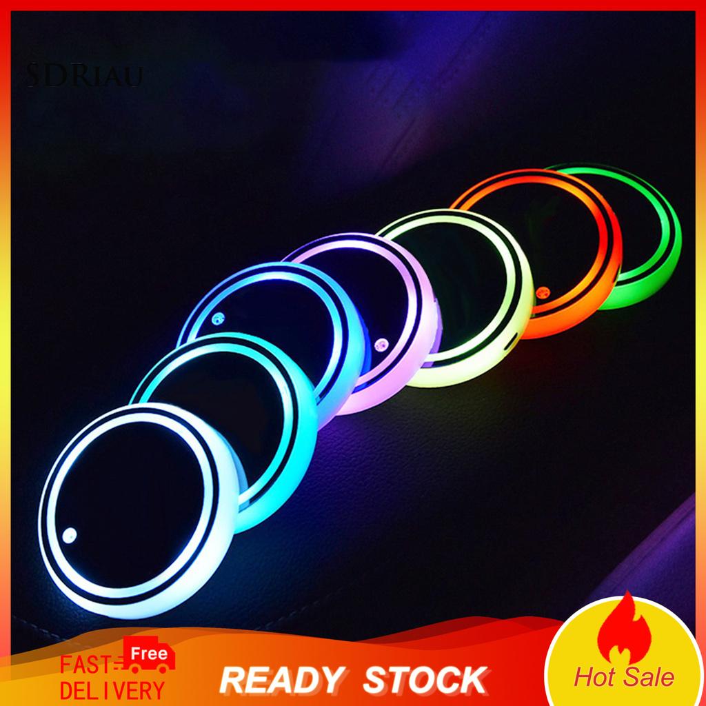 Bộ 2 Đế Lót Ly Tích Hợp Đèn Led Nhiều Màu Sắc Cho Xe Hơi
