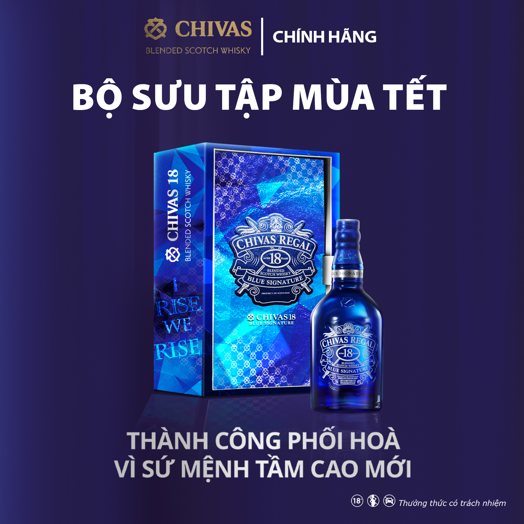 Bộ sản phẩm Rượu Whisky Chivas Regal 18YO Blue Signature 700ml 40% - Phiên bản Tết