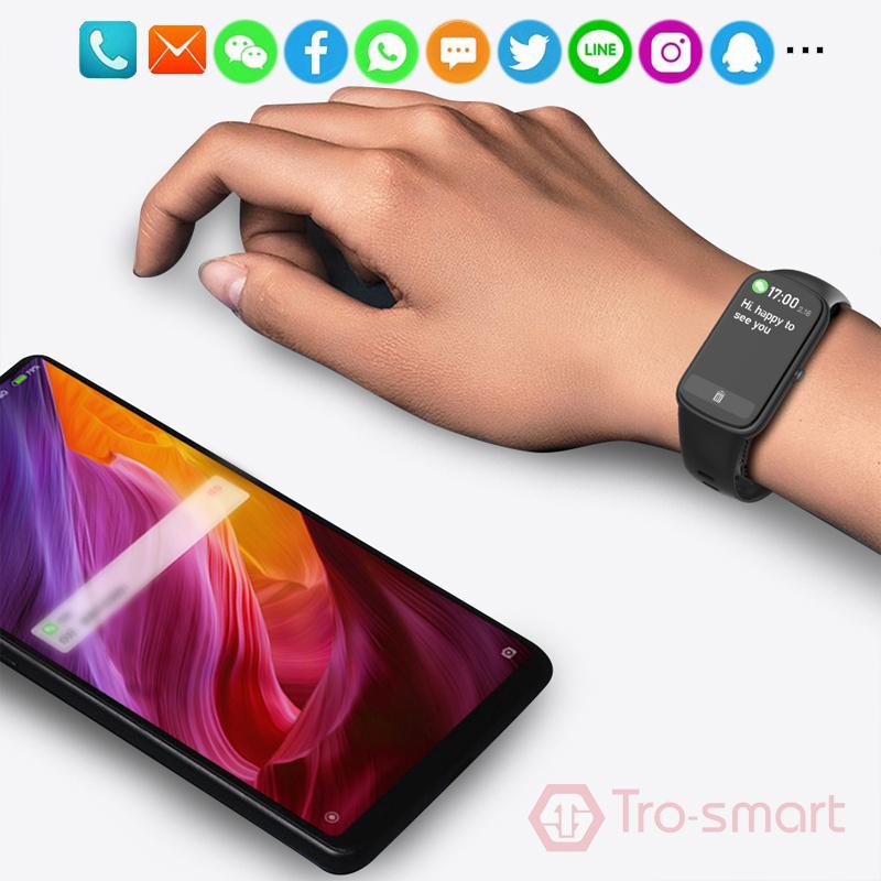 Full Touch Band SMART Fitness Bracelet Men Women Thể thao băng thông minh huyết áp oxy theo dõi nhịp tim thông minh Đồng hồ thông minh màu không thấm nước: Đen
