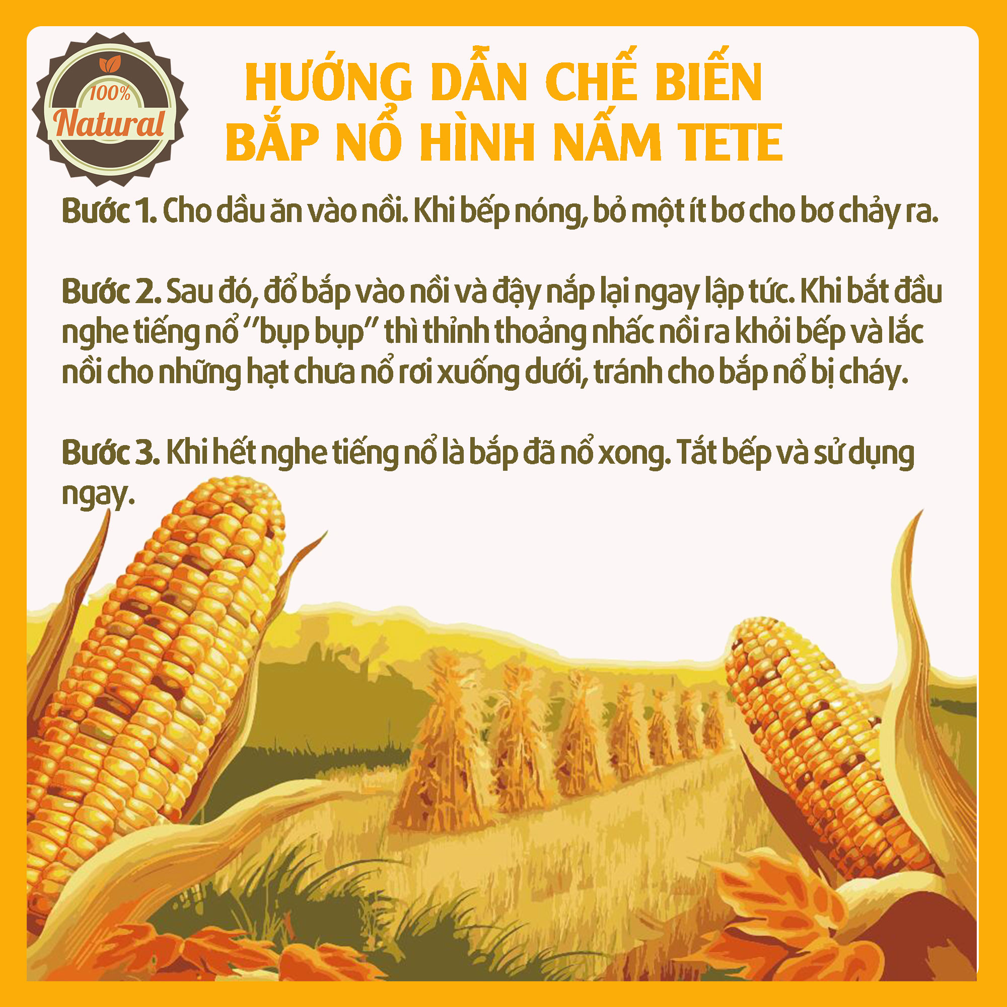 Bắp Mỹ Rang Bơ, Bắp Nỗ Rạp Chiếu Phim TETE 1kg (Nổ Hình Nấm) 