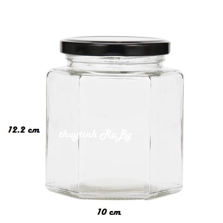 Hũ lọ thủy tinh lục giác 750ml Đựng gia vị bột nghệ, lo nắp thiec đựng khô