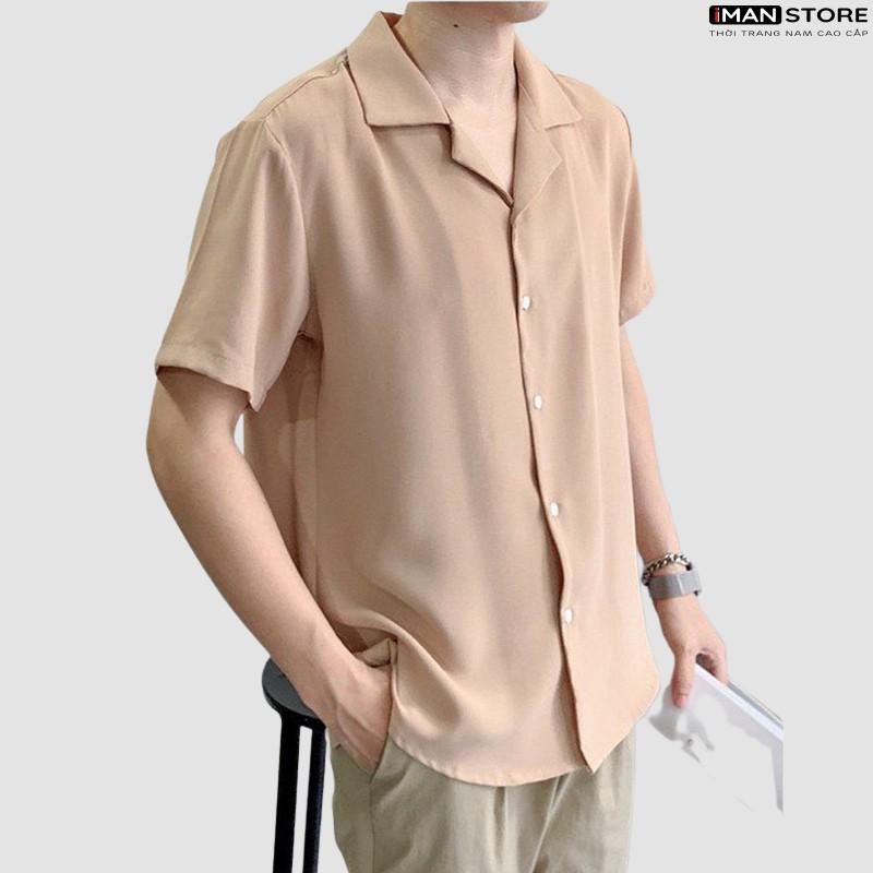 Áo Sơ Mi Cổ Vest Ngắn Tay Nam Nữ, Áo Sơ Mi Kiểu Thời Trang Hàn Quốc Vải Lụa Mền Mịn Thoáng Mát
