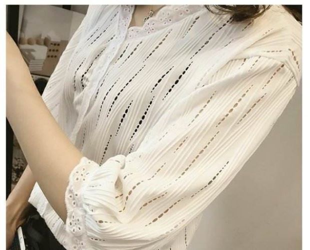 Áo sơ mi nữ cổ V tay lửng phối ren, chất liệu mềm mịn mặc hè Haint Boutique Sm185