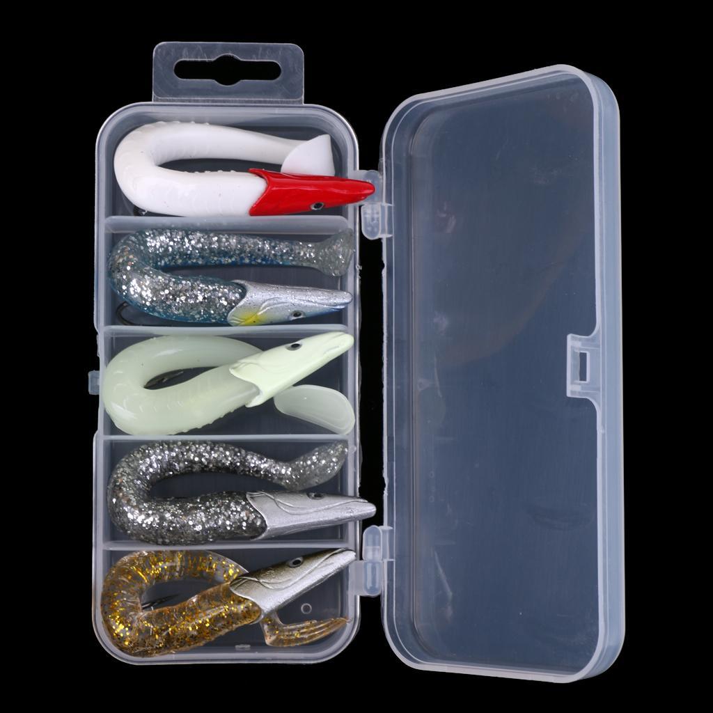 5 Pieces 11cm Lead JigHead Soft Fishing Lures with Hook Weedless Sandeels Sinking Swimbaits for Saltwater and Freshwater