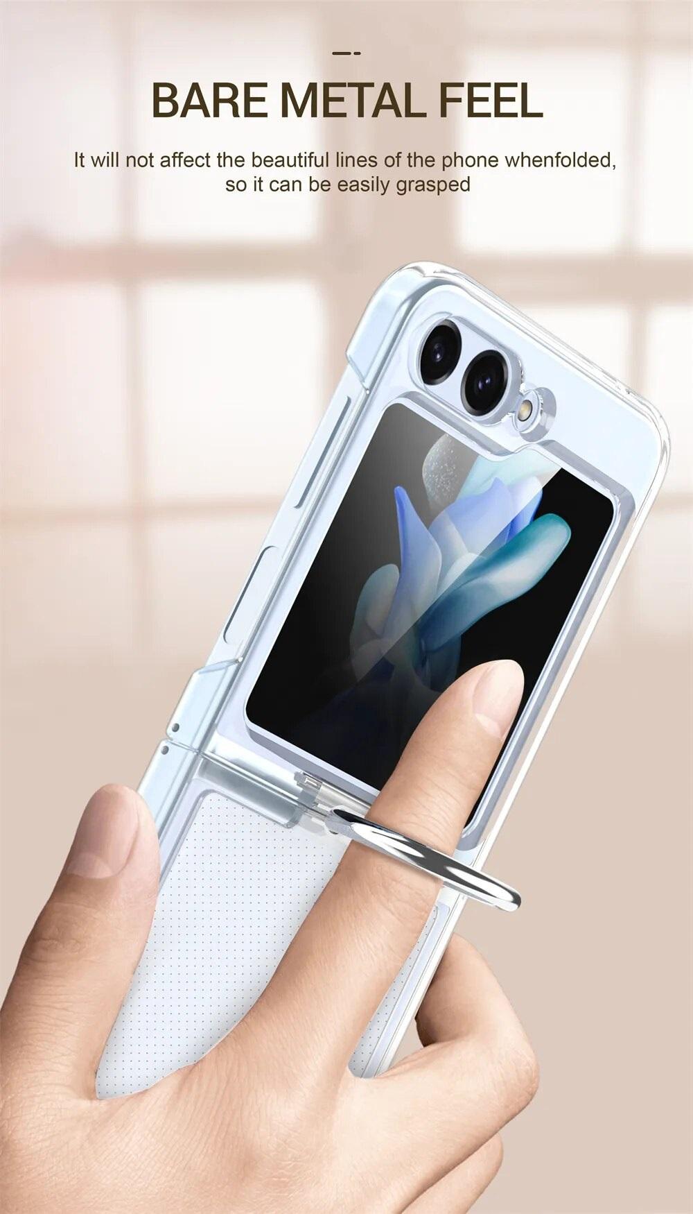 Ốp lưng chống sốc trong suốt kèm iring cho Samsung Galaxy Z Flip 5 hiệu Likgus Cover Ring (chất liệu cao cấp, thiết kế iring chống rơi rớt) - hàng nhập khẩu